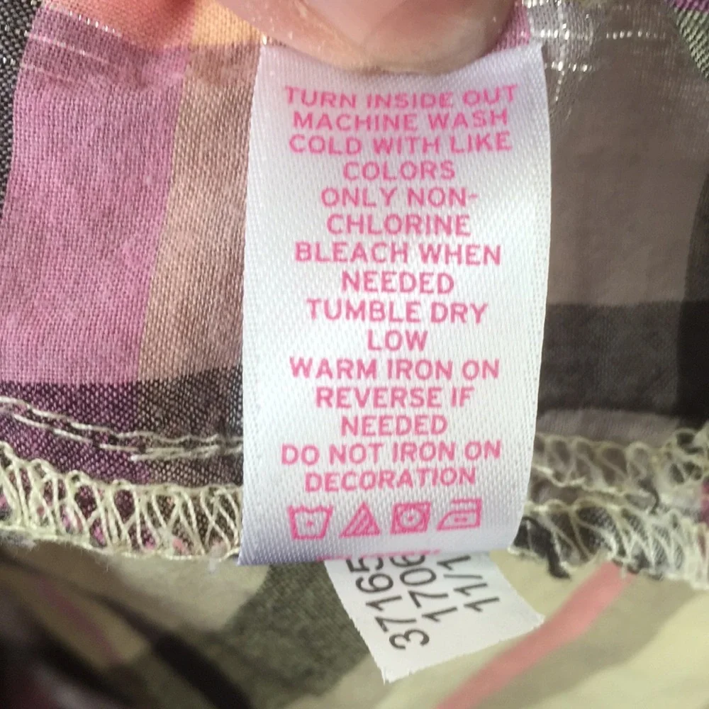 Justice Girls Pink Yellow Button Down Plaid Size 8